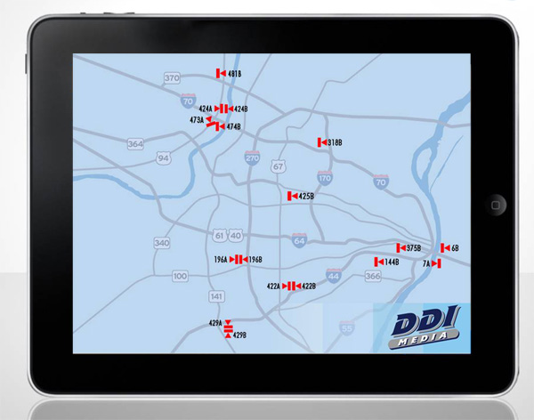 DDI tablet app map of digital billboards